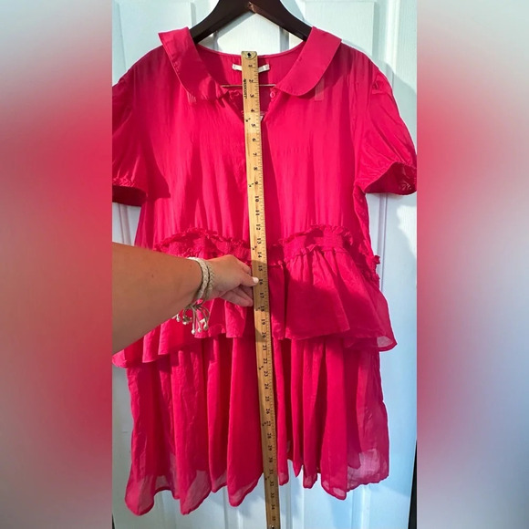 NWT KIMCHI BLUE Pink Ruffled Babydoll Cotton Large Peter Pan Collar Puff Sleeves - Picture 10 of 11